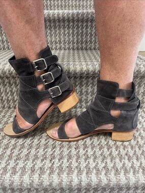 Laurence Dacade-Paris Suede Cutout  Booties with Buckles.  Wood heel. Size 41
